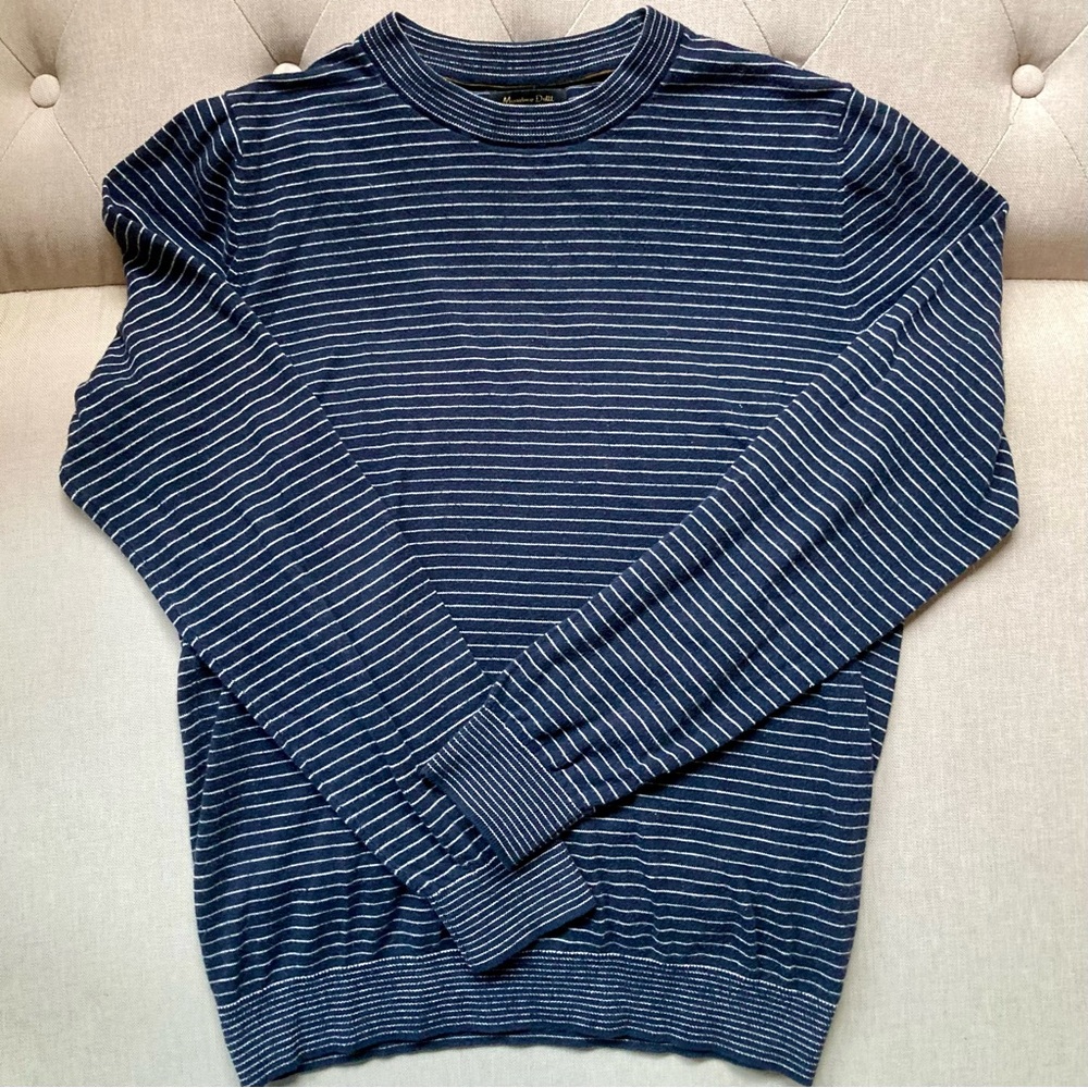 Massimo Dutti Silk Cotton Cashmere Striped Navy Blue Light Sweater, small